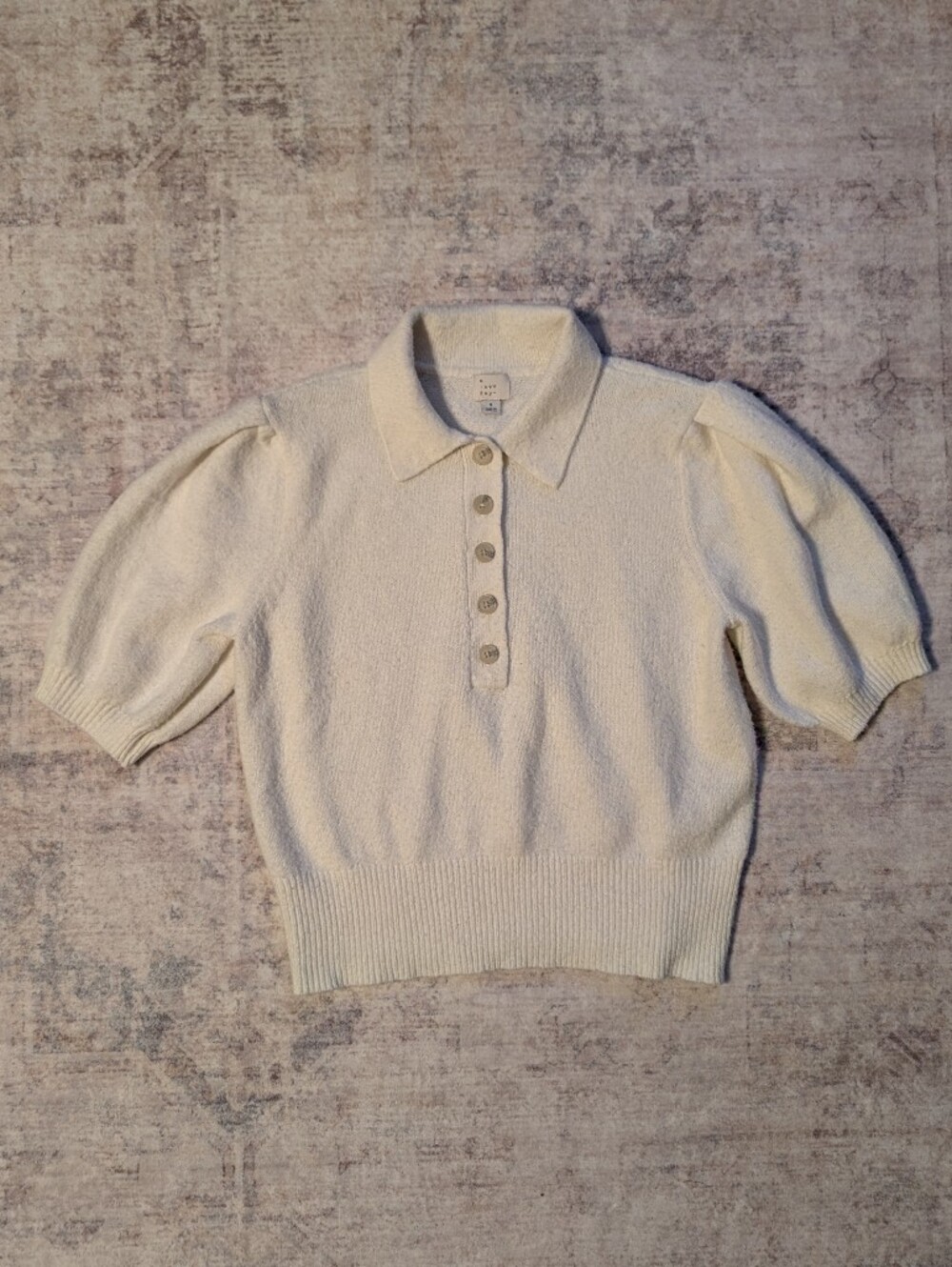a new day Cream Short Sleeve Soft Knit Collared Polo with Button Front